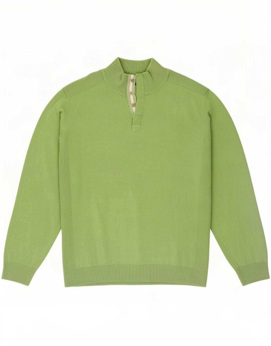 Massimo Dutti Mens Button Neck Jumper Sweater 2XL Green Cotton