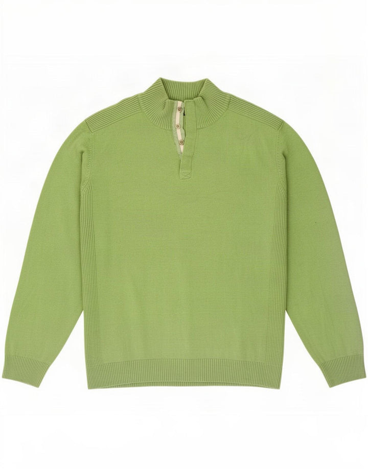 Massimo Dutti Mens Button Neck Jumper Sweater 2XL Green Cotton