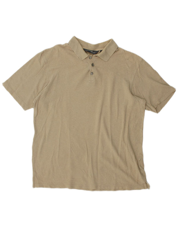 EDDIE BAUER Mens Polo Shirt Medium Beige Linen