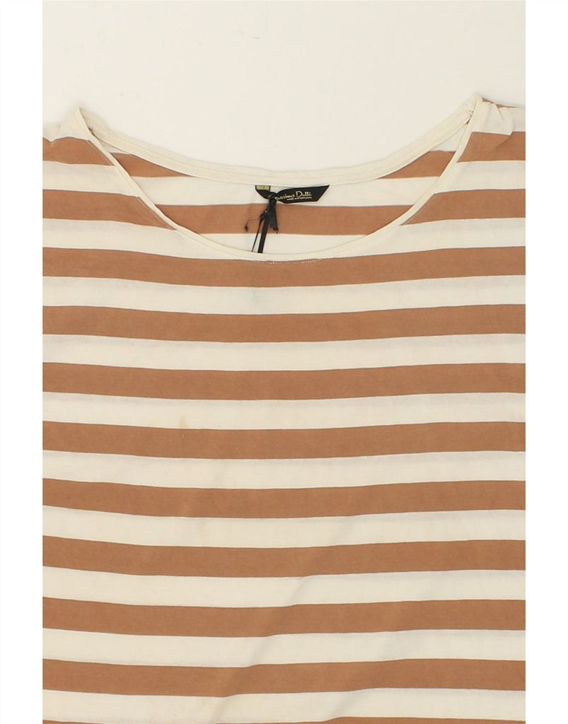 MASSIMO DUTTI Womens T-Shirt Top UK 14 Medium Brown Striped Cotton | Vintage Massimo Dutti | Thrift | Second-Hand Massimo Dutti | Used Clothing | Messina Hembry 