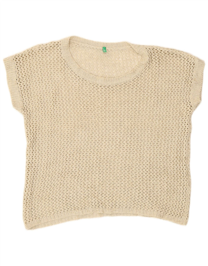Benetton Womens Crochet Vest Tank Top UK 14 Medium Beige