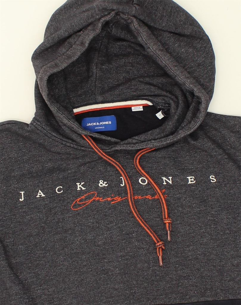 JACK & JONES Mens Graphic Hoodie Jumper Large Grey Colourblock Cotton | Vintage Jack & Jones | Thrift | Second-Hand Jack & Jones | Used Clothing | Messina Hembry 