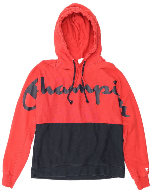 CHAMPION Womens Graphic Hoodie Jumper UK 16 Large Red Colourblock