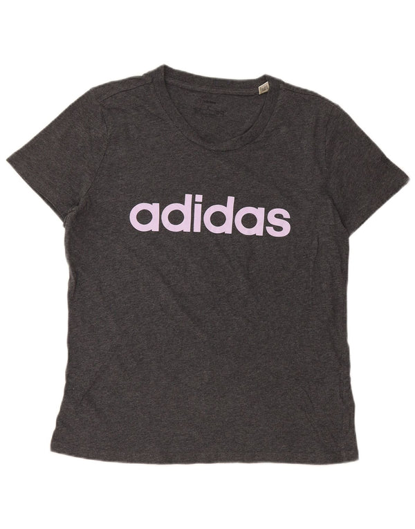Adidas Womens Crop Graphic T-Shirt Top UK 16/18 Large Grey Flecked Cotton