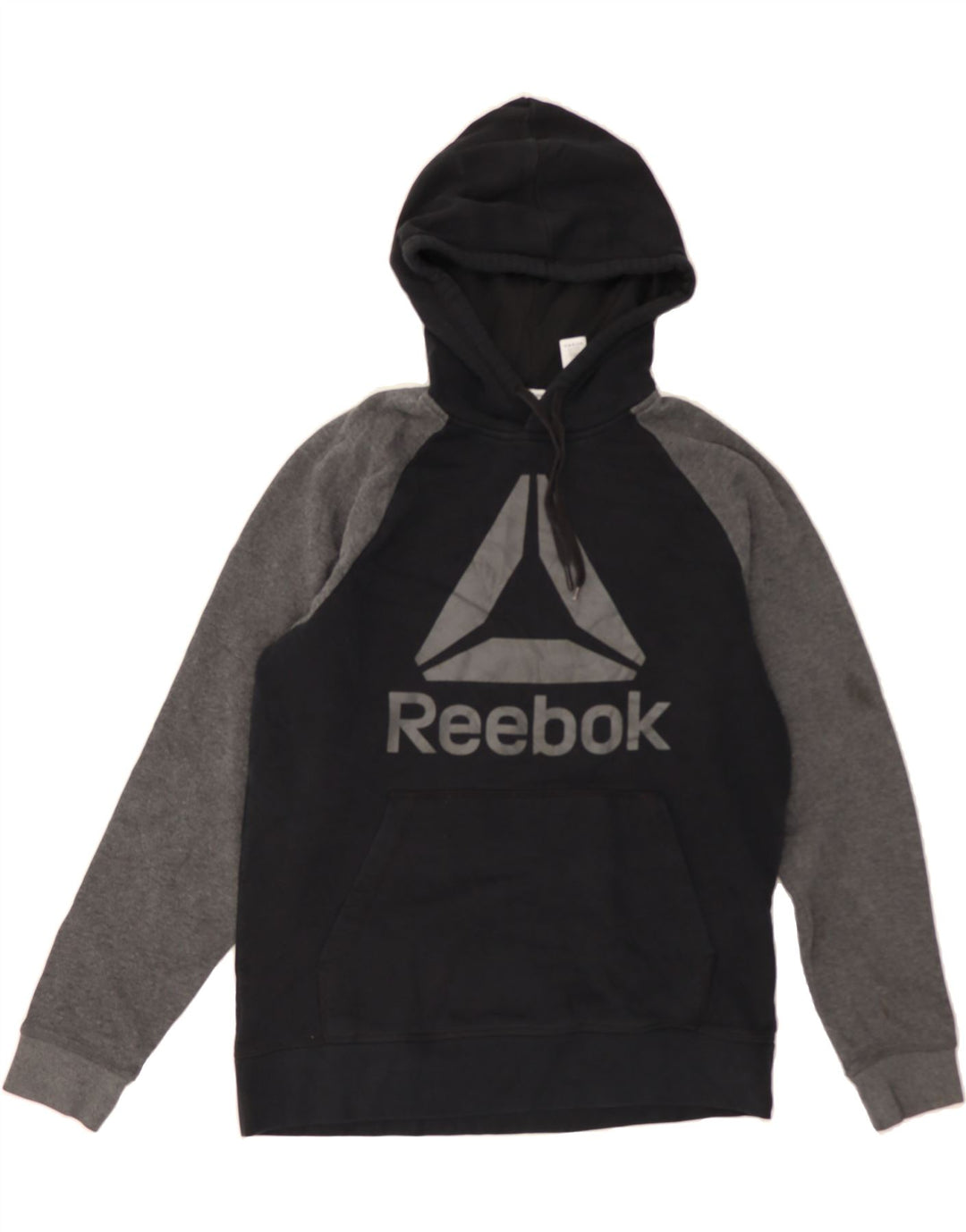 REEBOK Mens Graphic Hoodie Jumper Medium Black Colourblock Cotton Vintage Reebok and Second-Hand Reebok from Messina Hembry 