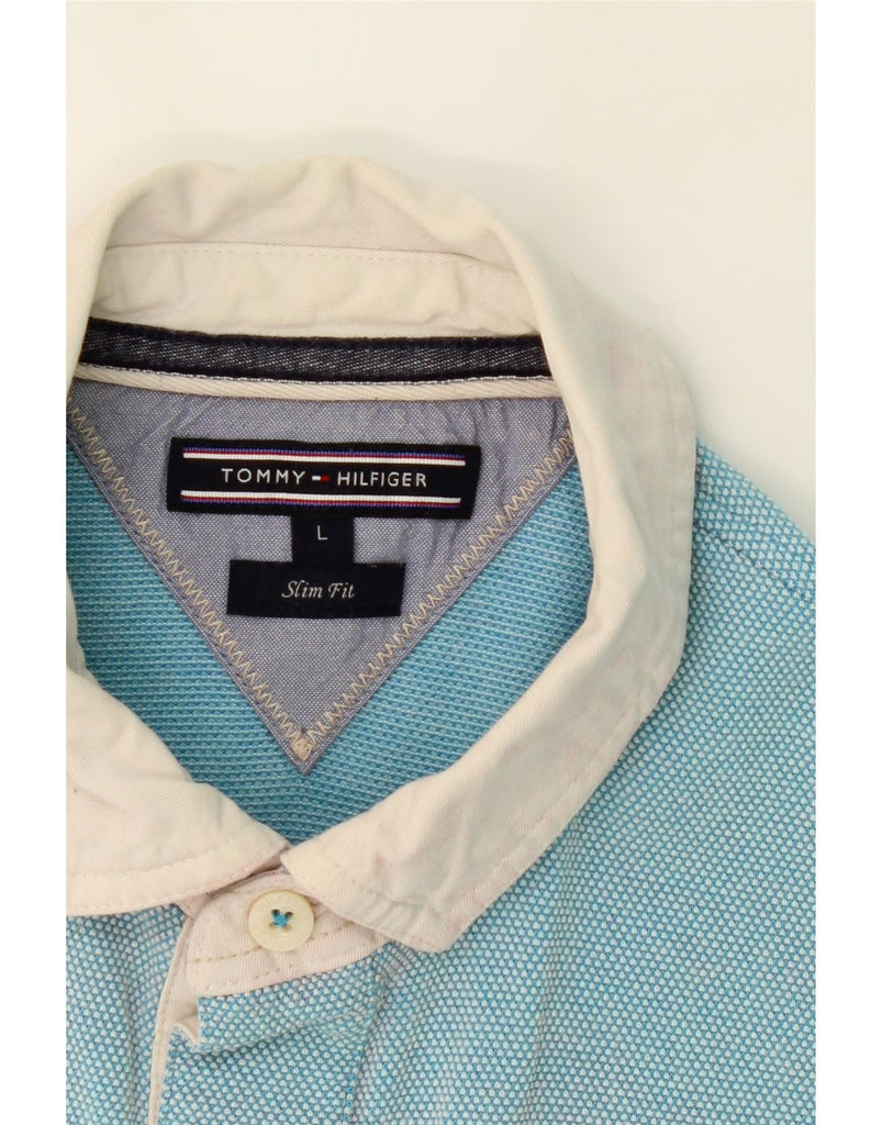 TOMMY HILFIGER Mens Slim Fit Polo Shirt Large Blue Cotton Vintage Tommy Hilfiger and Second-Hand Tommy Hilfiger from Messina Hembry 