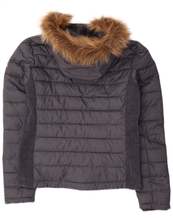 Superdry Womens Hooded Padded Jacket UK 12 Medium Navy Blue Polyester