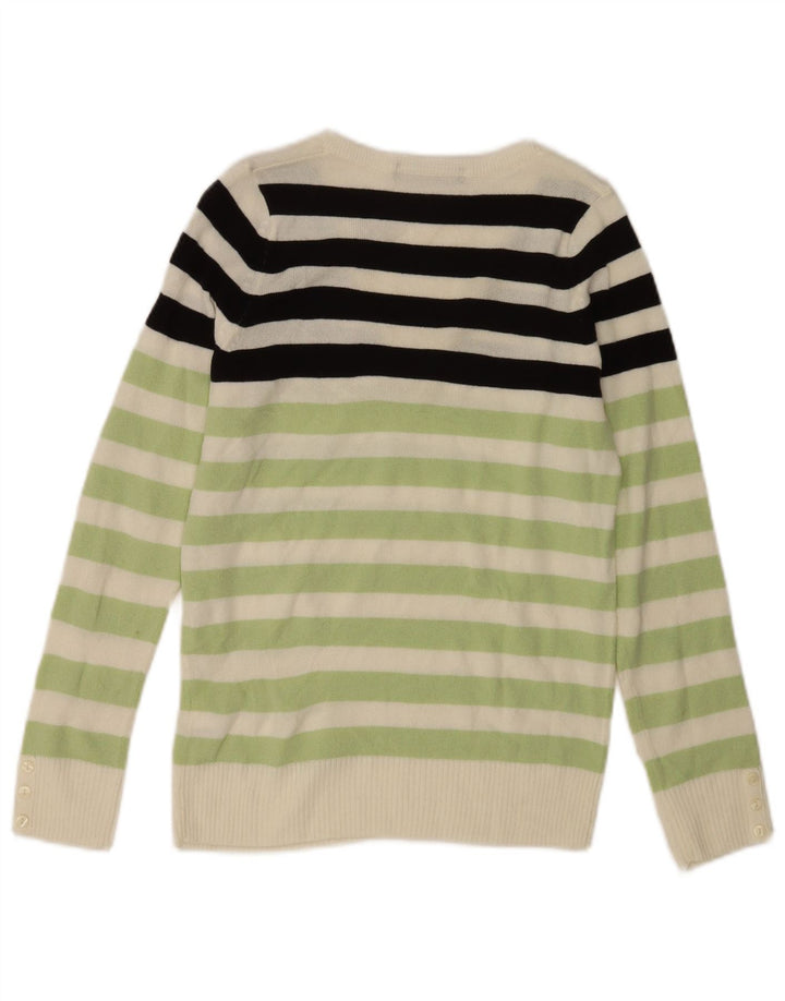 Marks & Spencer Womens V-Neck Jumper Sweater UK 8 Small Green Striped