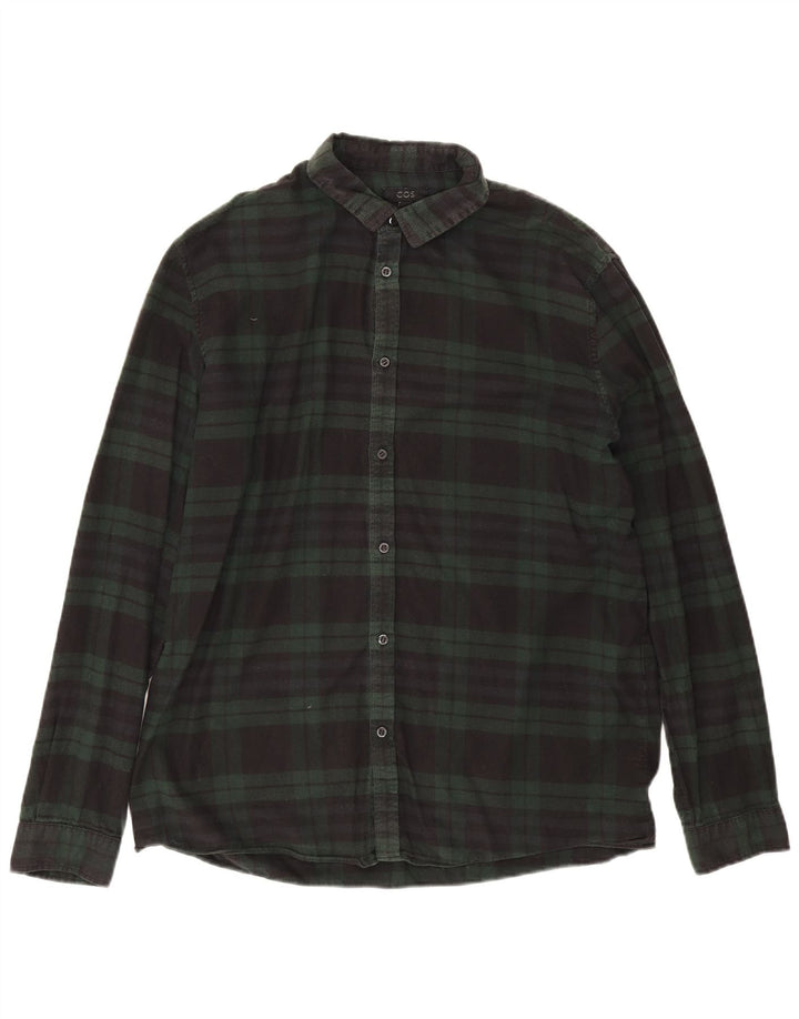 Cos Mens Flannel Shirt Large Green Check Cotton