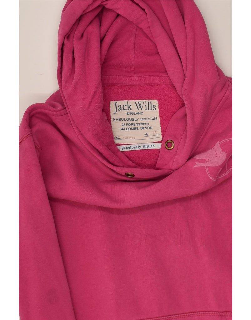 JACK WILLS Womens Graphic Hoodie Jumper UK 14 Large Pink Cotton | Vintage Jack Wills | Thrift | Second-Hand Jack Wills | Used Clothing | Messina Hembry 