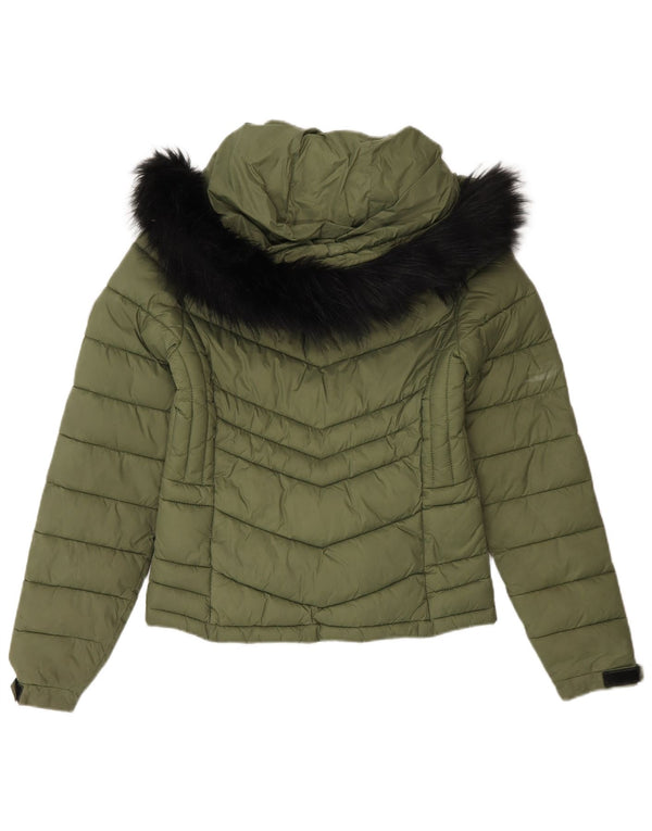 Superdry Womens Hooded Padded Jacket UK 8 Small Green Nylon