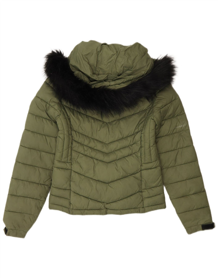 Superdry Womens Hooded Padded Jacket UK 8 Small Green Nylon