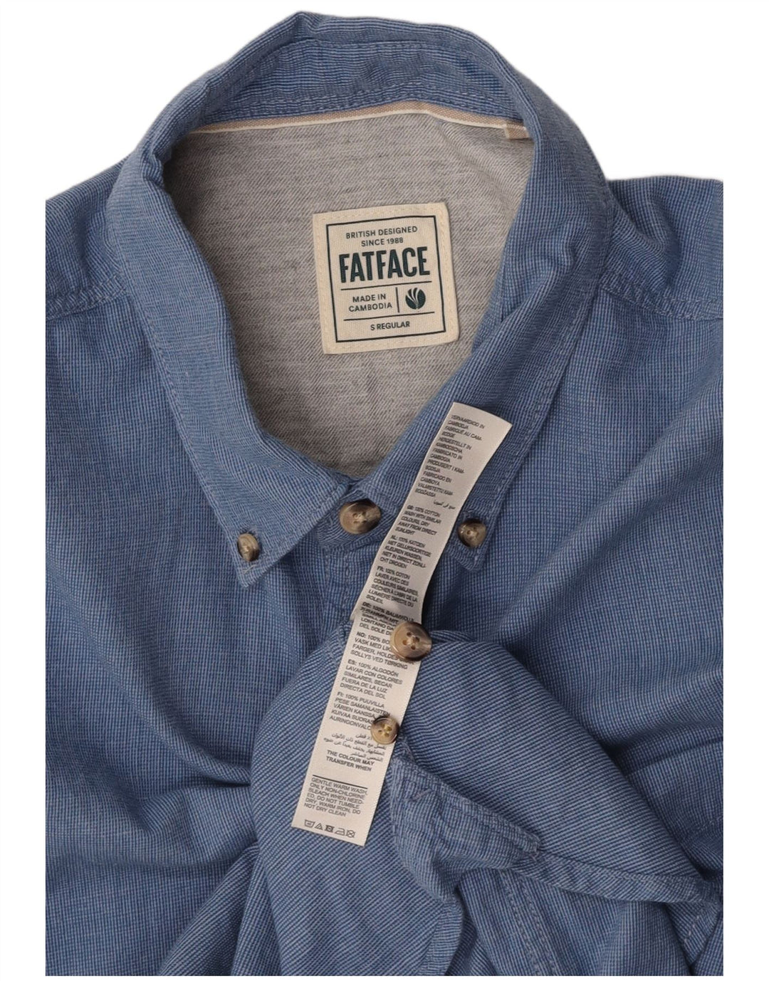 FAT FACE Mens Regular Fit Shirt Small Blue Cotton