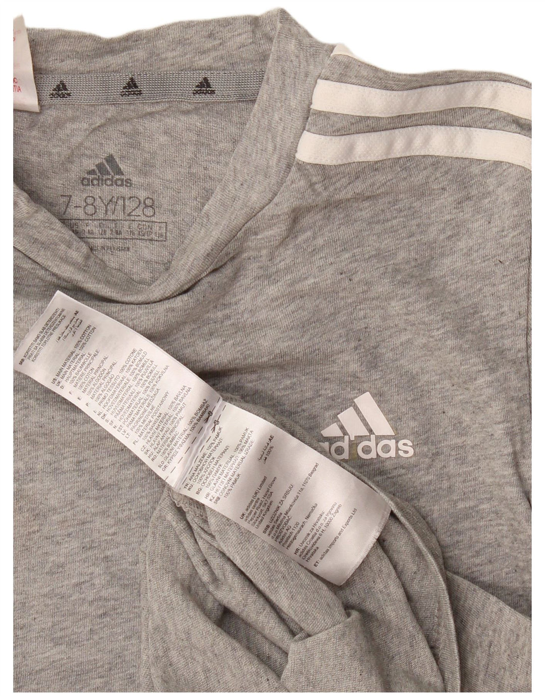 Adidas Boys Graphic T-Shirt Top 7-8 Years Grey Cotton