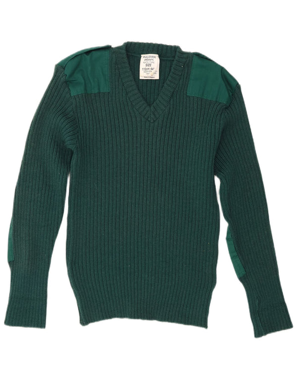 Vintage Mens Military V-Neck Jumper Sweater Medium Green New Wool