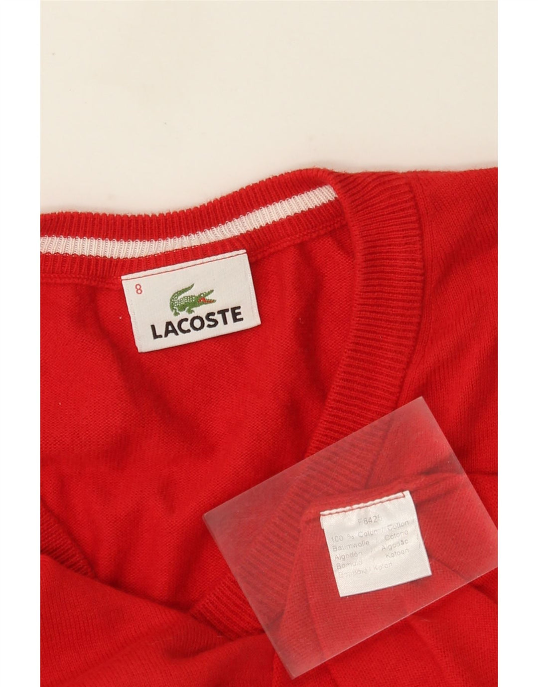 Lacoste Mens V-Neck Jumper Sweater Size 8 3XL Red Cotton