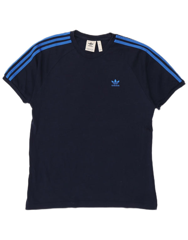 Adidas Mens T-Shirt Top Large Navy Blue Cotton