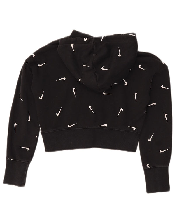 NIKE Girls Crop Graphic Standard Fit Hoodie Jumper 8-9 Years Small Black