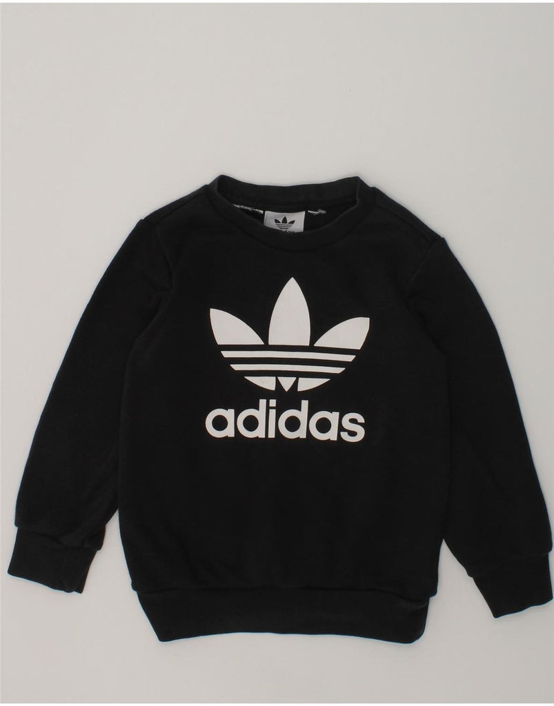 ADIDAS Baby Boys Graphic Sweatshirt Jumper 18-24 Months Black Cotton | Vintage Adidas | Thrift | Second-Hand Adidas | Used Clothing | Messina Hembry 