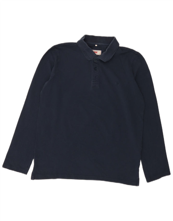Carrera Mens Long Sleeve Regular Polo Shirt Medium Navy Blue Cotton