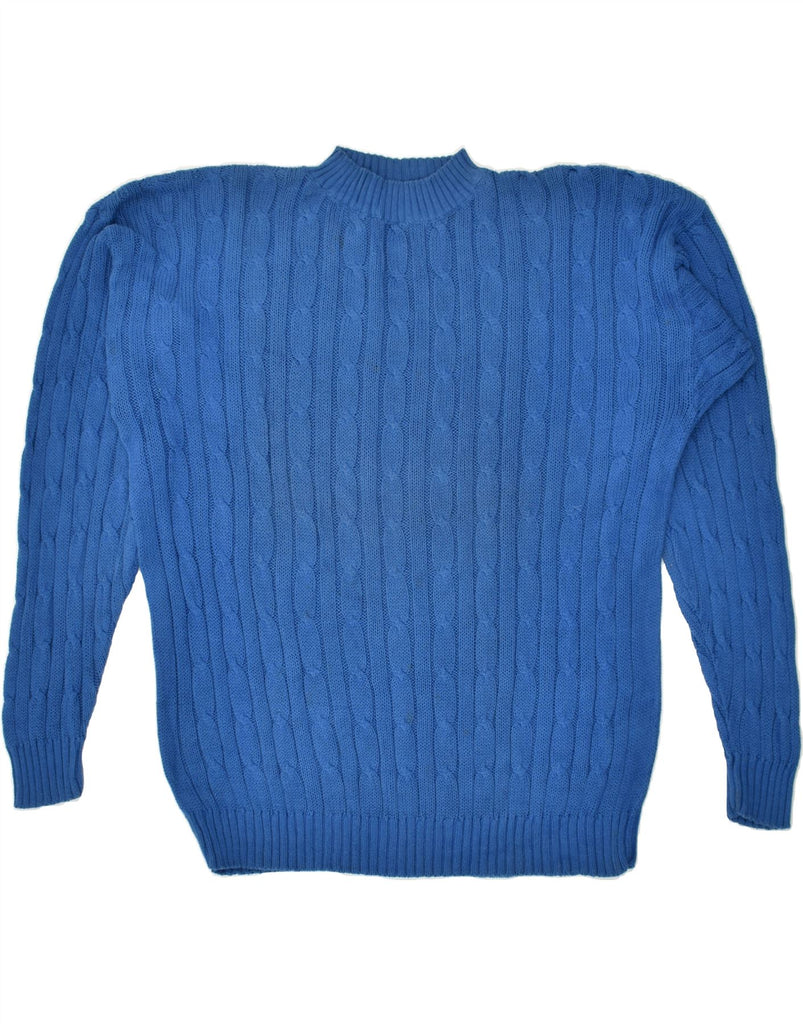 VINTAGE Mens Crew Neck Jumper Sweater Large Blue Cotton | Vintage Vintage | Thrift | Second-Hand Vintage | Used Clothing | Messina Hembry 