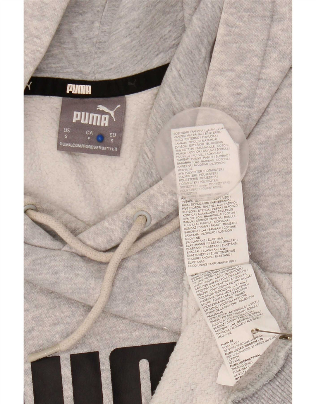 Puma Mens Graphic Hoodie Jumper Small Grey Cotton