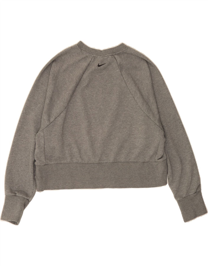 NIKE Womens Dri Fit Crop Graphic Sweatshirt Jumper UK 14 Medium Grey Vintage Nike and Second-Hand Nike from Messina Hembry 