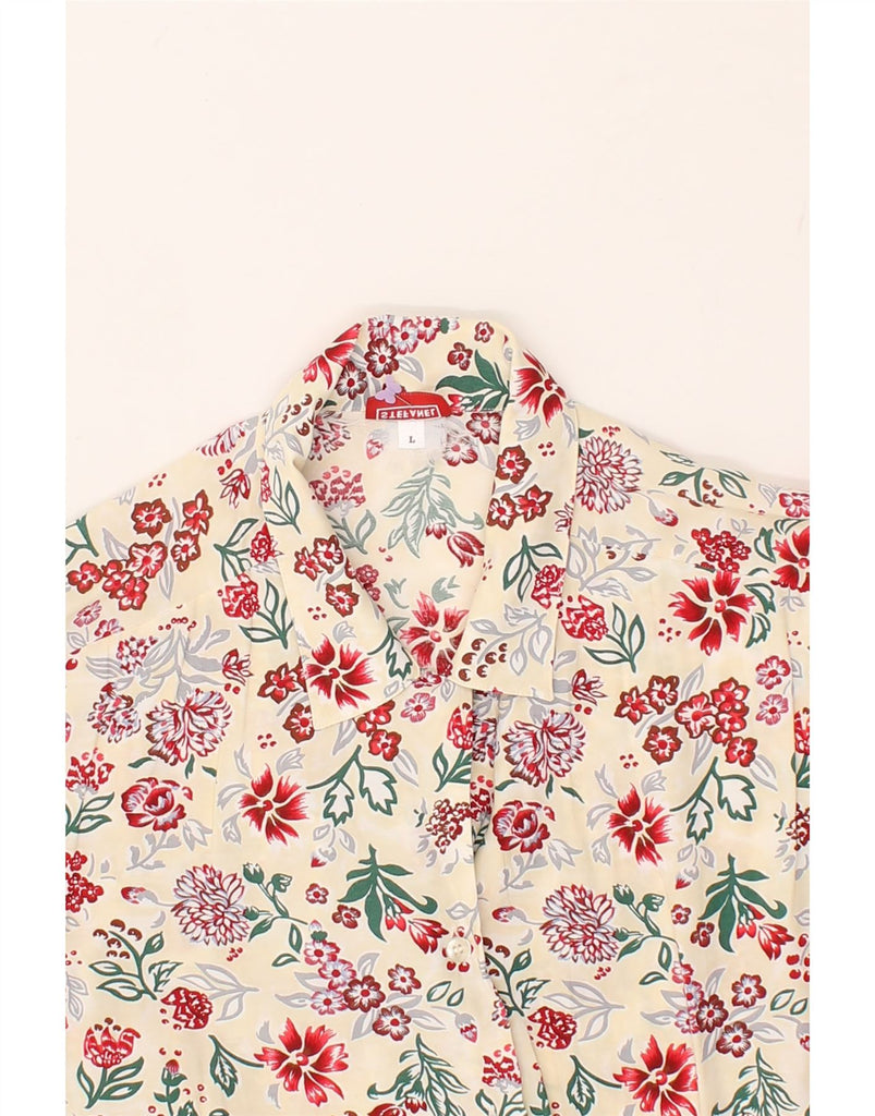 STEFANEL Womens Short Sleeve Shirt UK 16 Large Beige Floral | Vintage Stefanel | Thrift | Second-Hand Stefanel | Used Clothing | Messina Hembry 