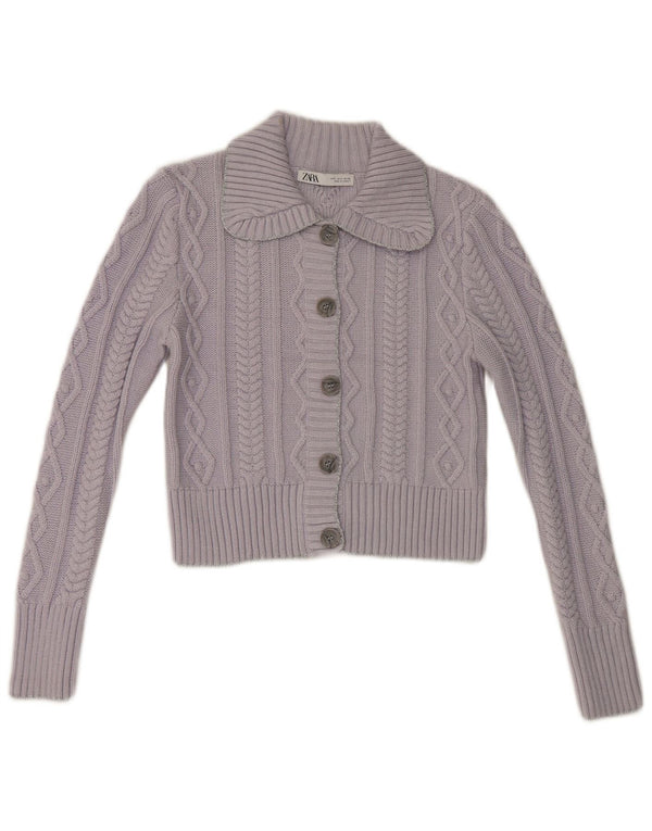 Zara Womens Crop Cardigan Sweater UK 10 Small Purple Acrylic