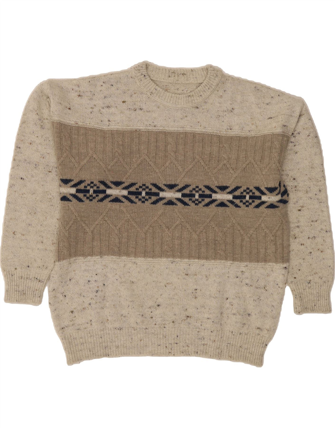 VINTAGE Mens Crew Neck Jumper Sweater Large Grey Fair Isle Vintage Vintage and Second-Hand Vintage from Messina Hembry 