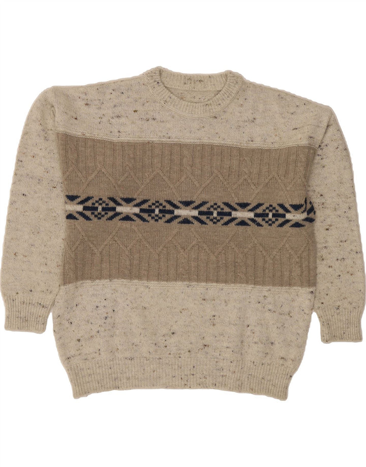 VINTAGE Mens Crew Neck Jumper Sweater Large Grey Fair Isle Vintage Vintage and Second-Hand Vintage from Messina Hembry 