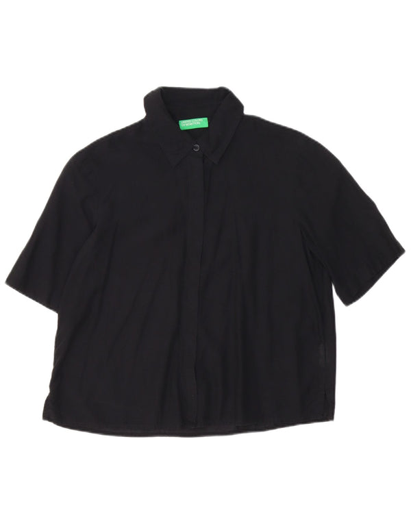 Benetton Womens Short Sleeve Oversized Shirt UK 10 Small Black Cotton