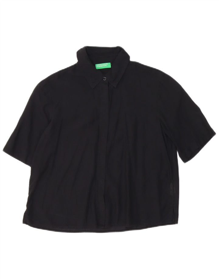 Benetton Womens Short Sleeve Oversized Shirt UK 10 Small Black Cotton