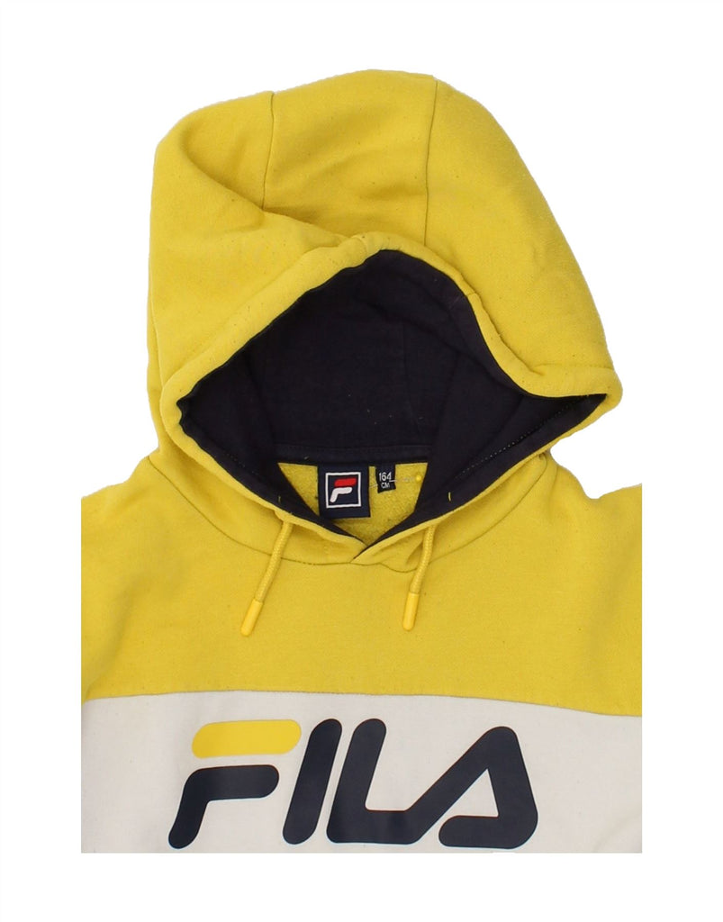 FILA Boys Graphic Hoodie Jumper 13-14 Years Navy Blue Colourblock | Vintage Fila | Thrift | Second-Hand Fila | Used Clothing | Messina Hembry 