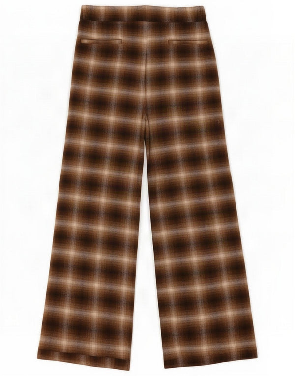 Zara Womens High Waist Wide Leg Cropped Trousers Large W30 L25 Brown Check