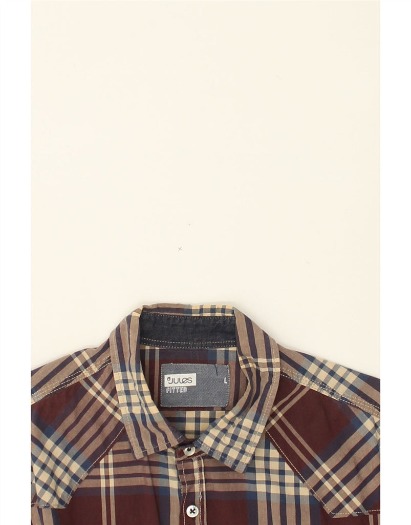 JULES Mens Fitted Shirt Large Brown Check | Vintage Jules | Thrift | Second-Hand Jules | Used Clothing | Messina Hembry 