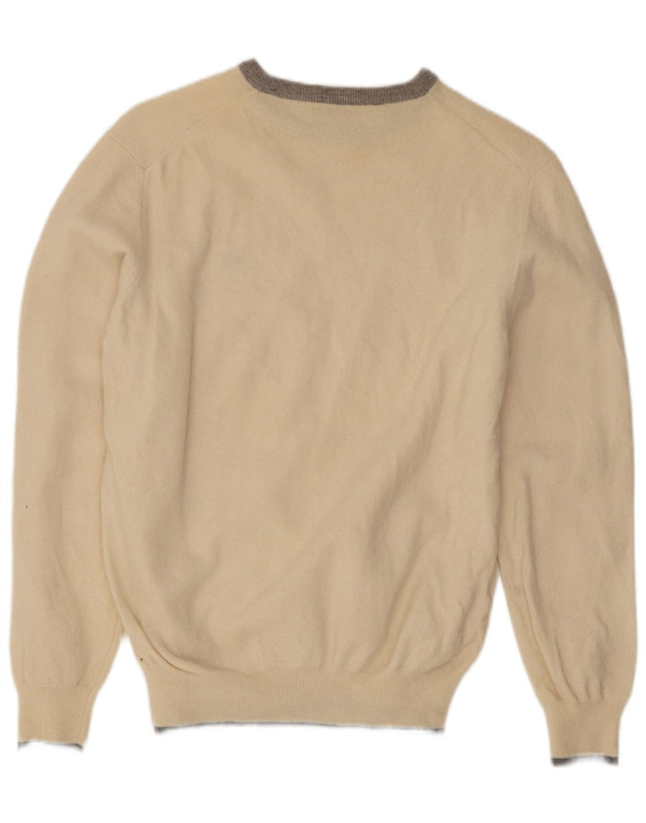 Brooksfield Mens Boat Neck Jumper Sweater IT 52 Large Off White Virgin Wool