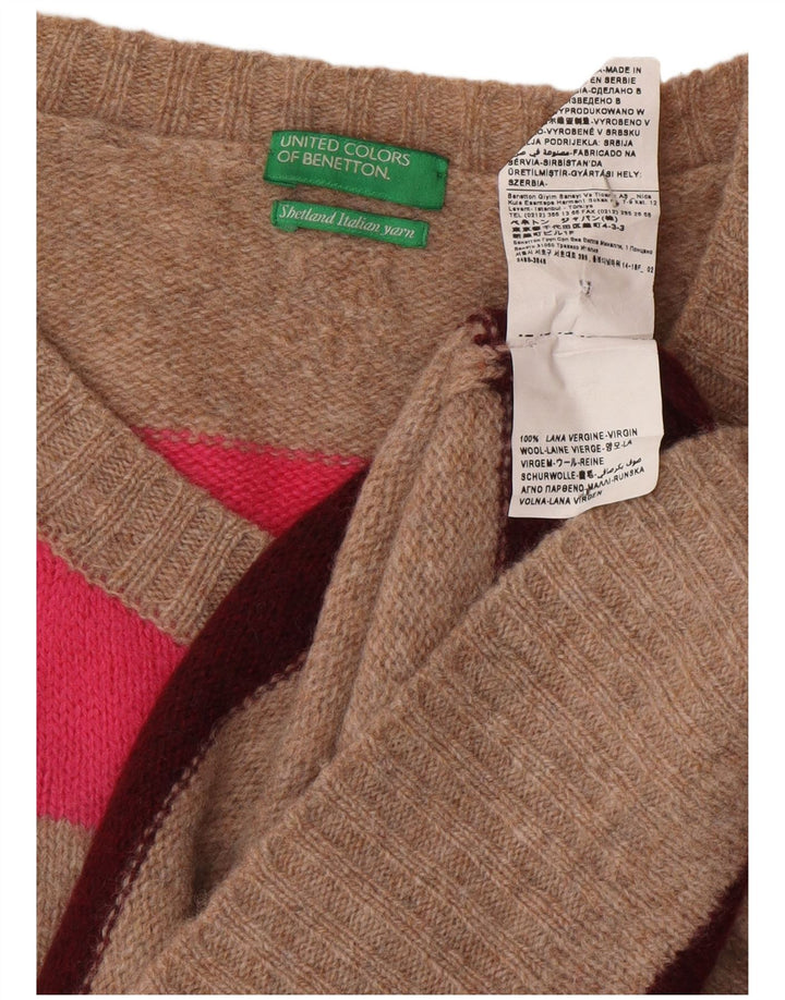 Benetton Womens Cardigan Sweater UK 16 Large Grey Striped Wool