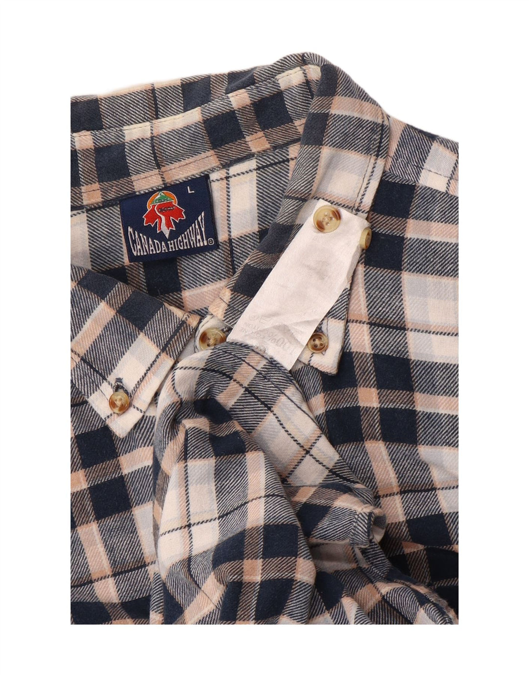 Vintage Mens Flannel Shirt Large Navy Blue Check Cotton