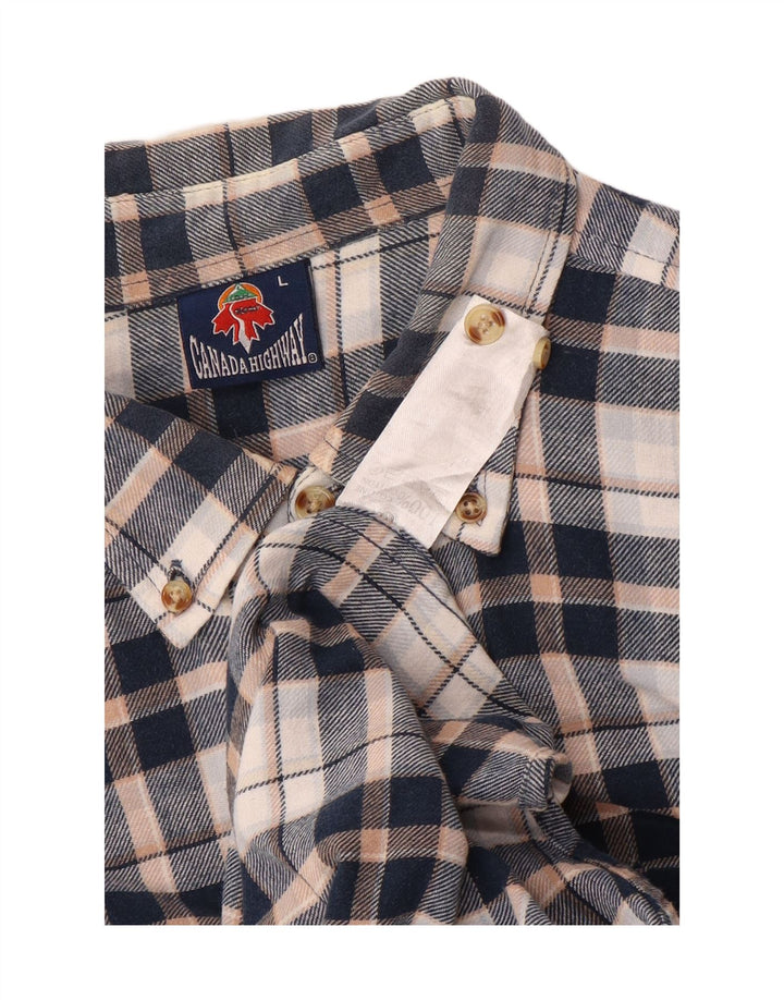 Vintage Mens Flannel Shirt Large Navy Blue Check Cotton