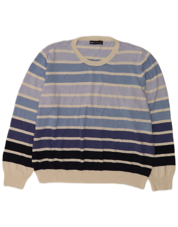 Marks & Spencer Womens Crew Neck Jumper Sweater UK 20 2XL Blue Striped