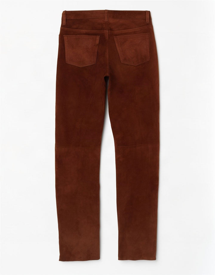Pantera Mens Straight Suede Trousers W31 L33 Brown Leather