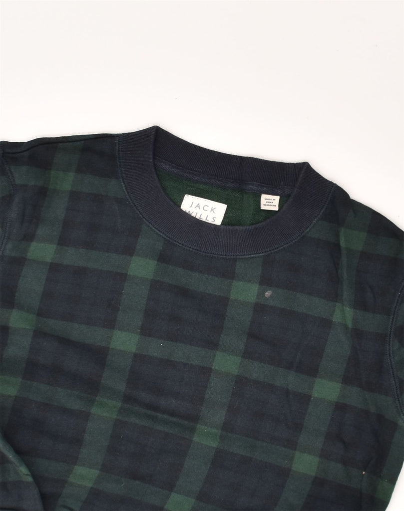 JACK WILLS Womens Sweatshirt Jumper UK 6 XS Green Check Cotton | Vintage Jack Wills | Thrift | Second-Hand Jack Wills | Used Clothing | Messina Hembry 