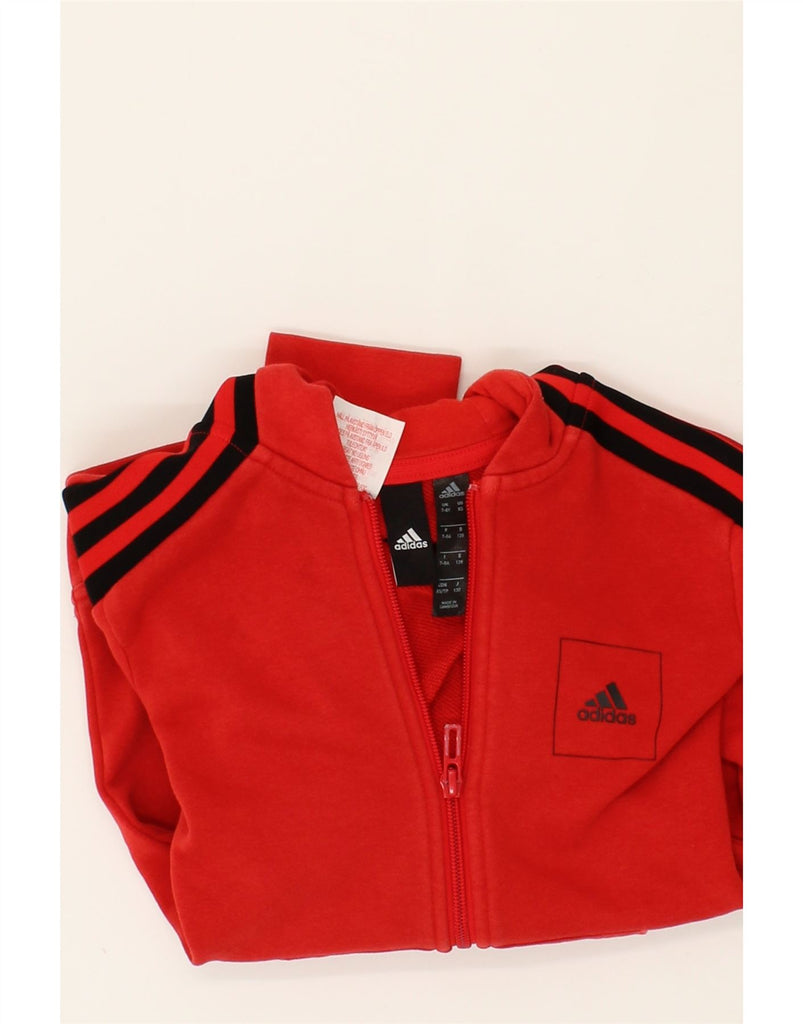 ADIDAS Boys Zip Hoodie Sweater 7-8 Years XS Red Cotton Vintage Adidas and Second-Hand Adidas from Messina Hembry 