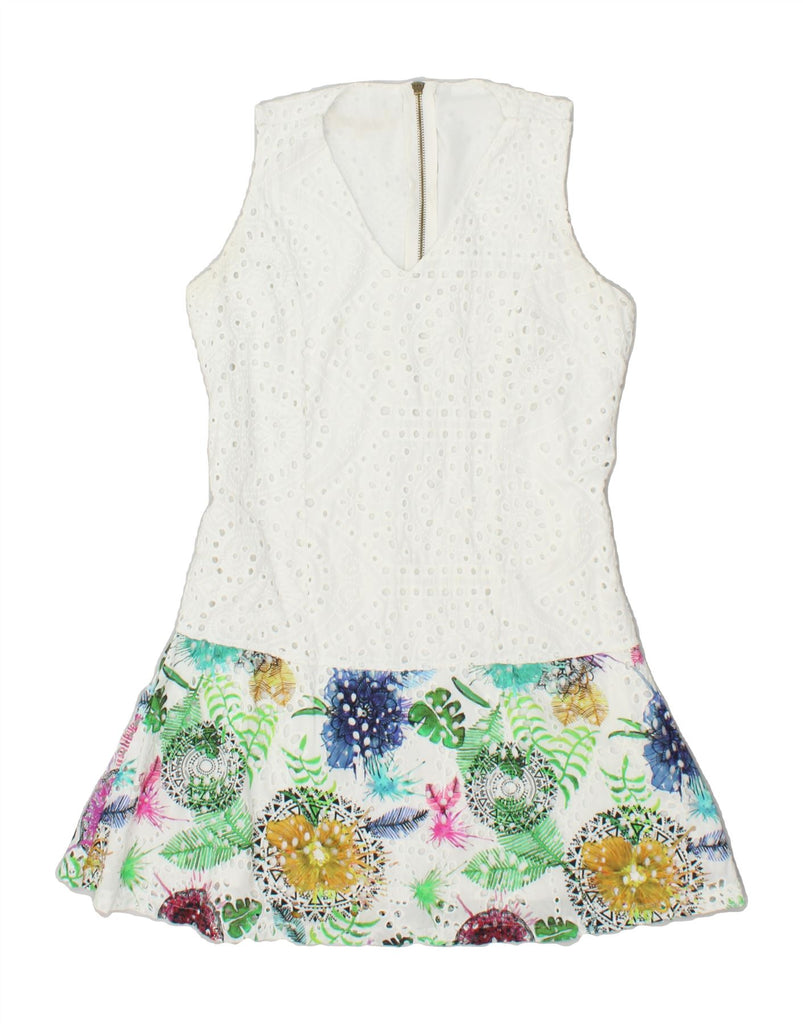 DESIGUAL Womens Sleeveless A-Line Dress EU 40 Medium White Floral Vintage Desigual and Second-Hand Desigual from Messina Hembry 