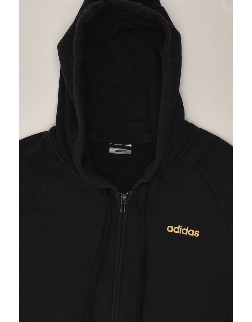 ADIDAS Womens Graphic Zip Hoodie Sweater UK 14 Large Black | Vintage Adidas | Thrift | Second-Hand Adidas | Used Clothing | Messina Hembry 