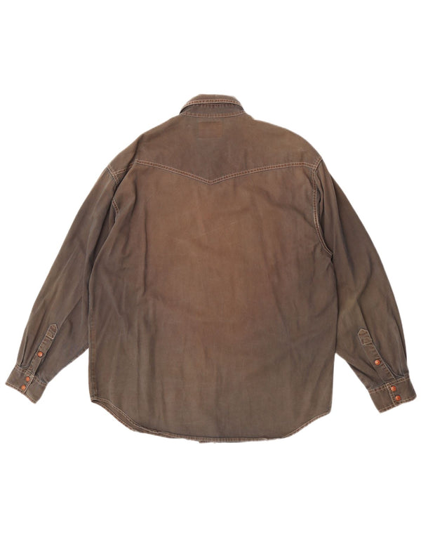Wrangler Mens Shirt Large Brown Cotton