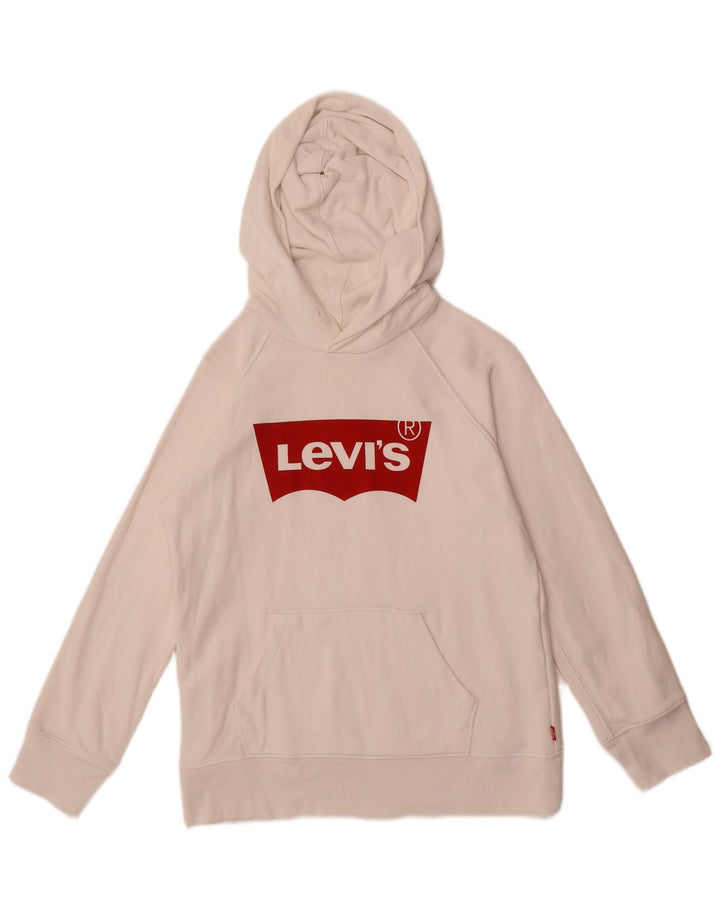 LEVI'S Womens Graphic Hoodie Jumper UK 2 2XS White Cotton
