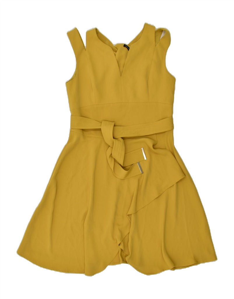 KAREN MILLEN Womens Sleeveless A-Line Dress UK 14 Large Yellow Polyester | Vintage Karen Millen | Thrift | Second-Hand Karen Millen | Used Clothing | Messina Hembry 