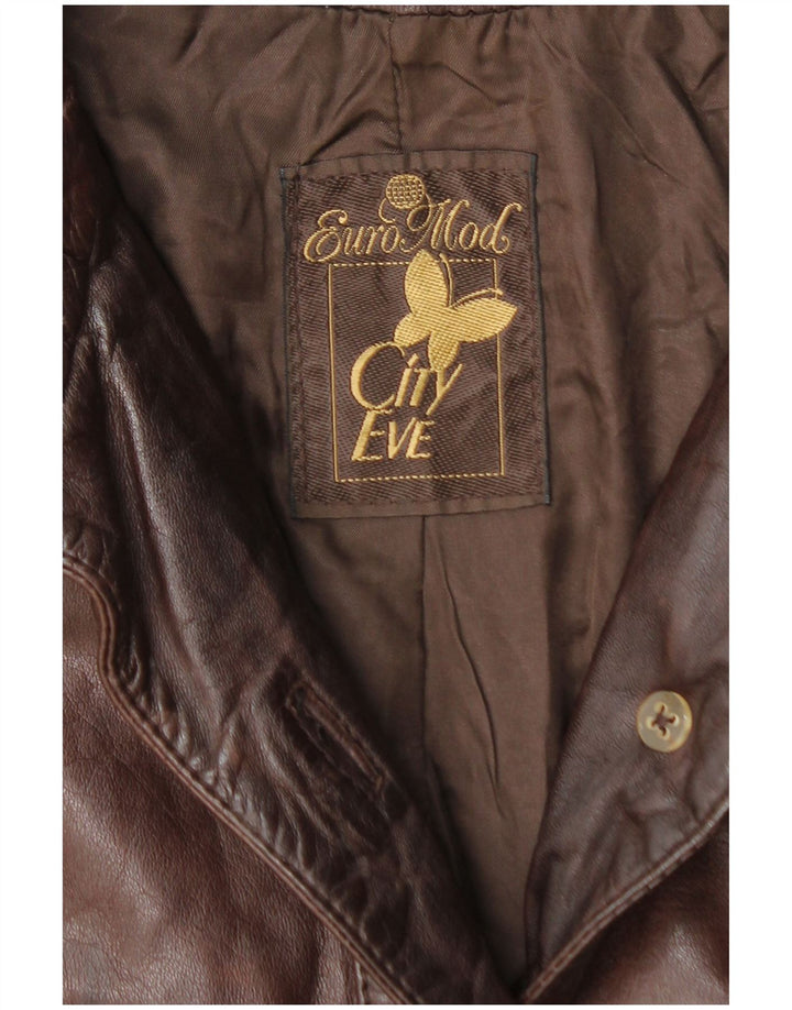 VINTAGE Womens Leather Coat UK 14 Medium Brown
